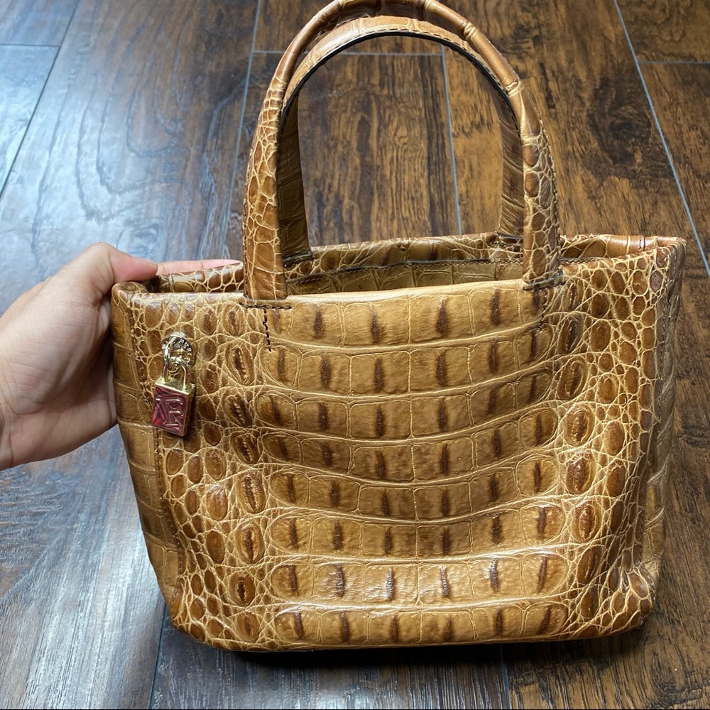 Furla croc embossed leather top handle bag with extra shoulder strap